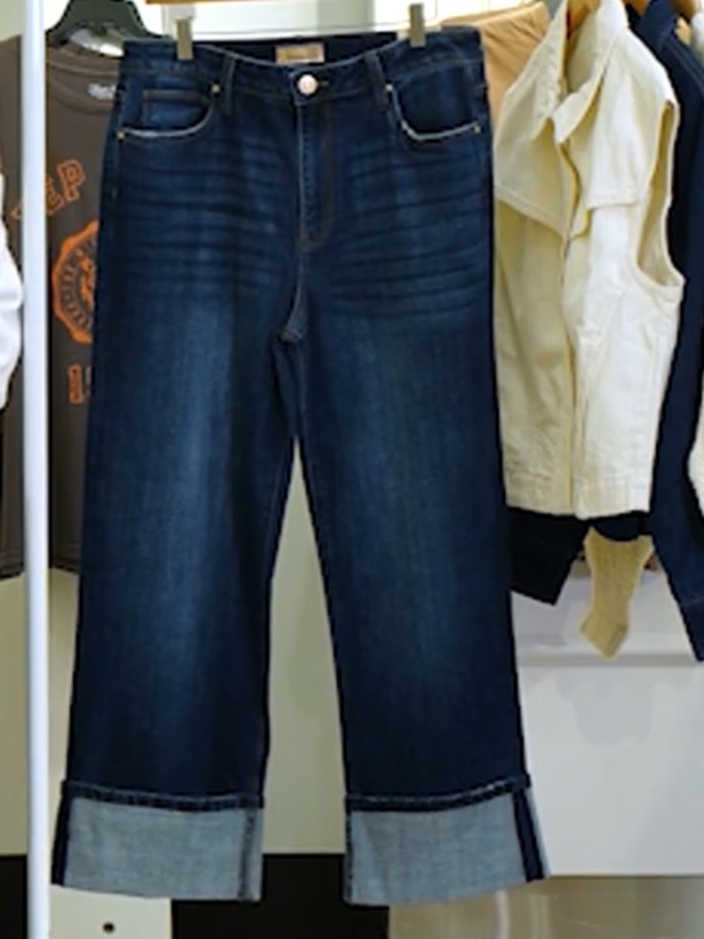 Kut from the Kloth Dark Blue Wide Leg Cuffed Meg Jeans - Picture 2 of 11